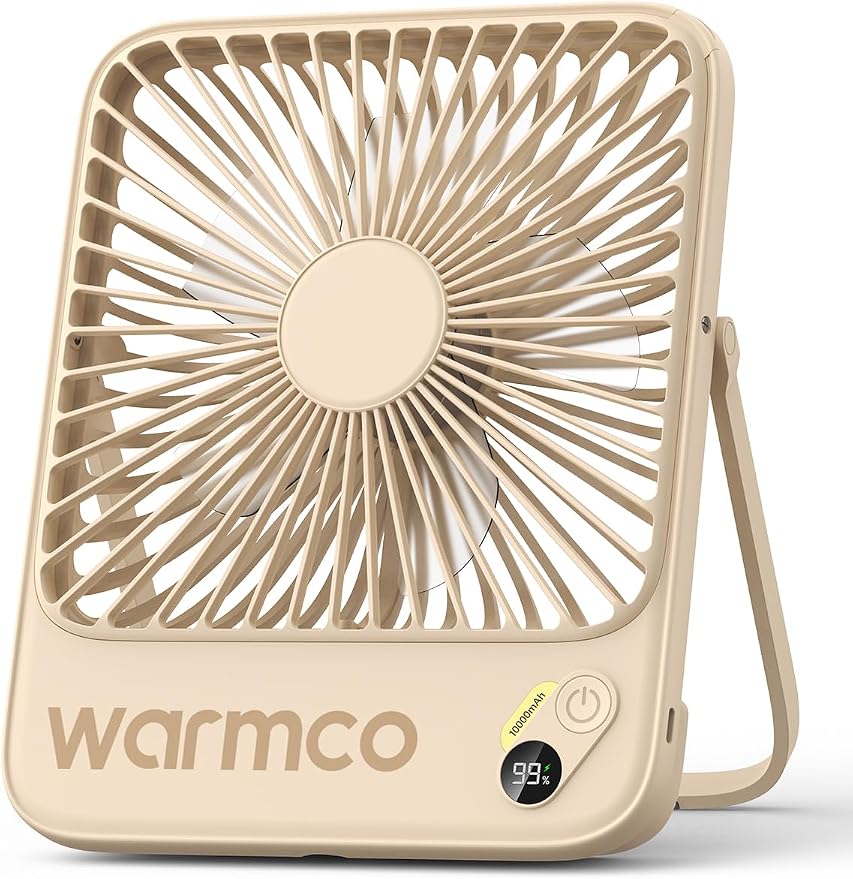 Warmco D3 Portable Travel Fan 10000mAh, Ultra-Slim, 24H Runtime | Quiet 7-Inch Rechargeable Desk Fan, Digital Display For Sleeping, Office, Bedroom & Cruise by Warmwinterscoolsummers