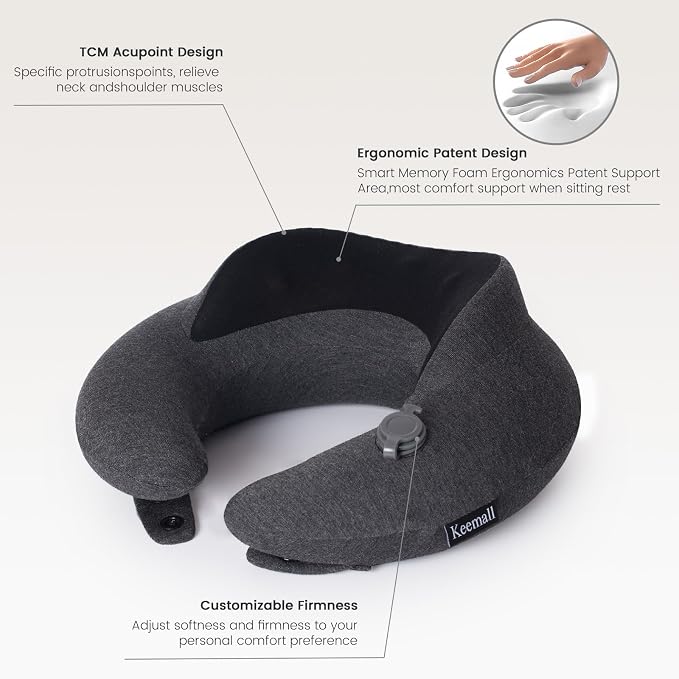 Keemall Portable Inflatable Travel Neck Pillow Flight & Airplane Essentials | 3rd Generation Air-Filled Headrest, Double Comfort, Includes Separate Storage Bag for Business Traveling & Long Flight - Image 2