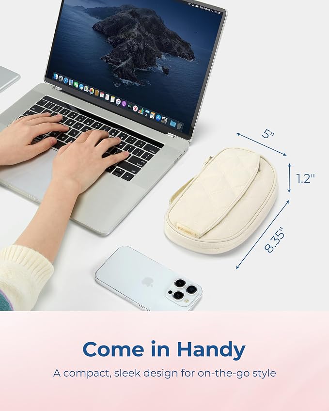 BAGSMART Electronics Organizer Travel Case for Cords Chargers Phones, Beige | Puffy Padded, Travel Essentials, Cord organizer bag for Cables, Compact Tech Accessories Pouch - Image 7