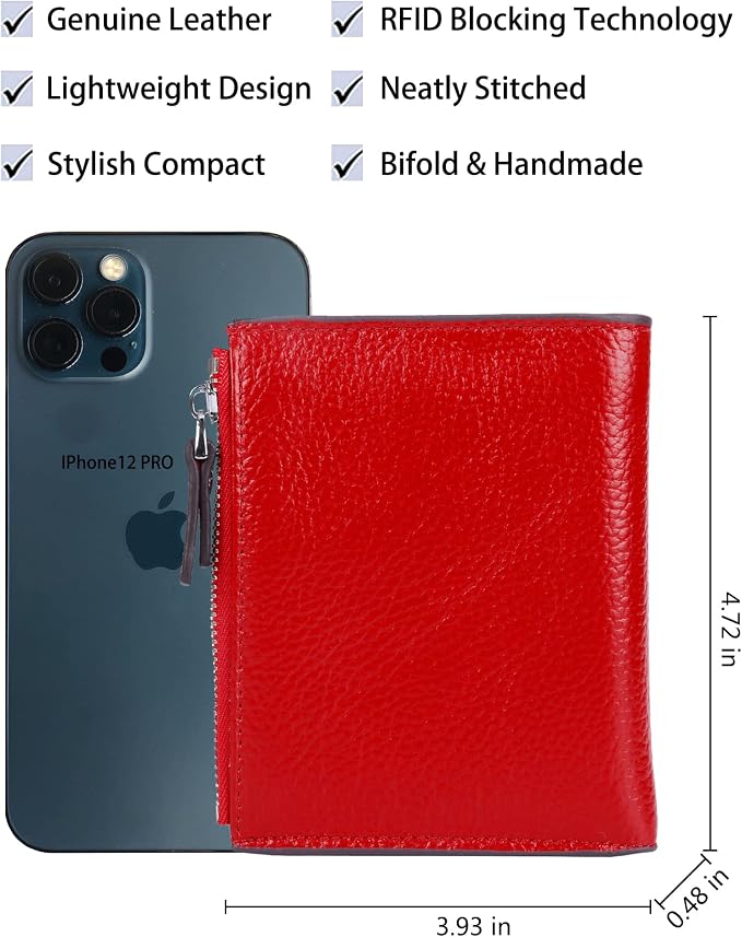 Women's RFID Blocking Leather Small Compact Bi-fold Zipper Pocket Wallet Card Case Purse with id Window - Image 4