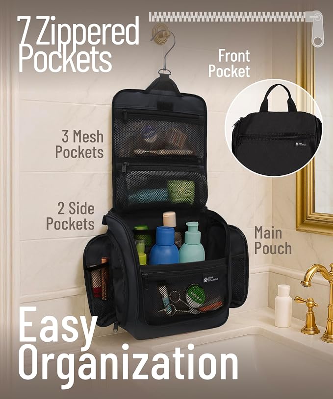 D&D Wanderlust D&D Hanging Travel Toiletry Bag for Men and Women – Cosmetics, Makeup and Toiletries Organizer Kit with 10 Compartments - Image 3