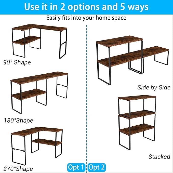 Golener Kitchen Counter Organizer, Countertop Shelf, Adjustable, Stackable | Kitchen Countertop Organizer, Spice Rack, 2-Tier Countertop Shelves, Corner Desk Shelf, Corner Counter Shelf, Rustic Brown - Image 6