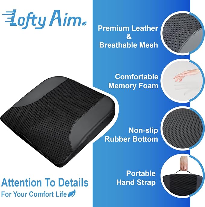 Lofty Aim Car Seat Cushion, Car Seat Pillow, Automotive Cushion | Memory Foam Car Seat Cushion for Long Driving, Butt Pillow for Pain Relief, Driver Seat Cushion for Car, Truck, Office, Black - Image 6