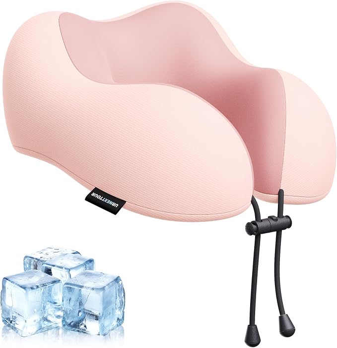 urnexttour Travel Pillow for Airplane Memory Foam Neck Pillow, Soft & Support Travel Pillow for Travelling, Sleeping Rest, Car, Train and Home Use (Pink) by Urnexttour