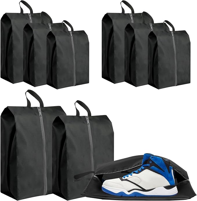 ASTIMESA 9 Pieces Waterproof Shoe Bag, 3 Different Sizes Zippered Travel Shoe Bags with Handle, Portable Shoe Packing Cubes Cases for Women Men Organizer Gym Travelling Suitcase (Black) (Black) by Unknown