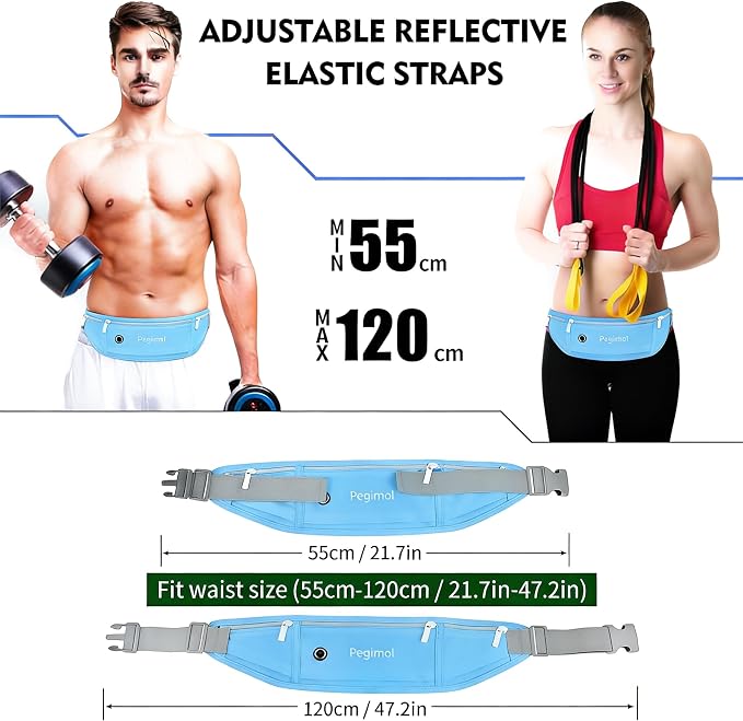 Slim Running Belt Fanny Pack, Waist Pack Bag for Women Men, Running Pouch for Phone Waterproof Reflective with 3 Pouches, Running Phone Holder for Sports, Traveling (Skyblue) - Image 2