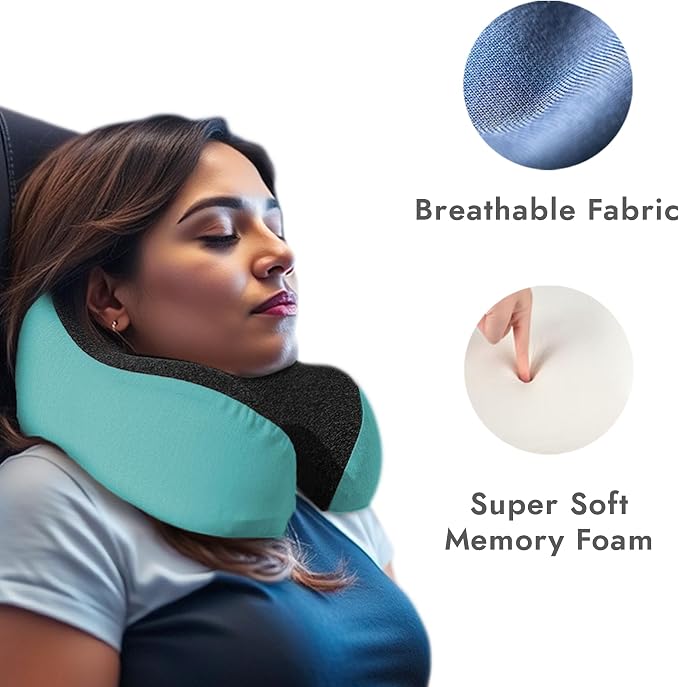 High Fill Memory Foam Travel Neck Pillow - Ergonomic Support for Plane, Car, Home Travel Accessory, Washable Cover - Neck Pillow for Effortless Travel - Image 3