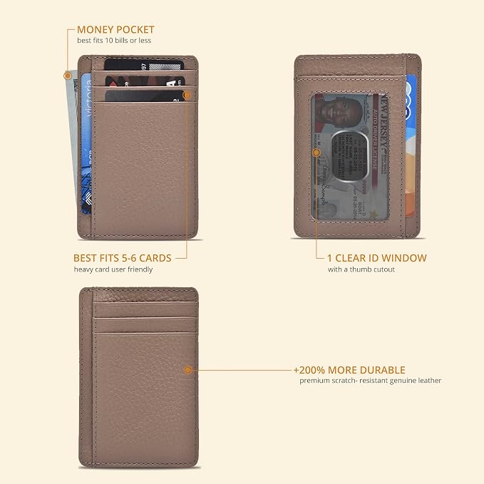 Slim Minimalist RFID Leather Wallet, Front Pocket Card Holder, Nude - Image 2