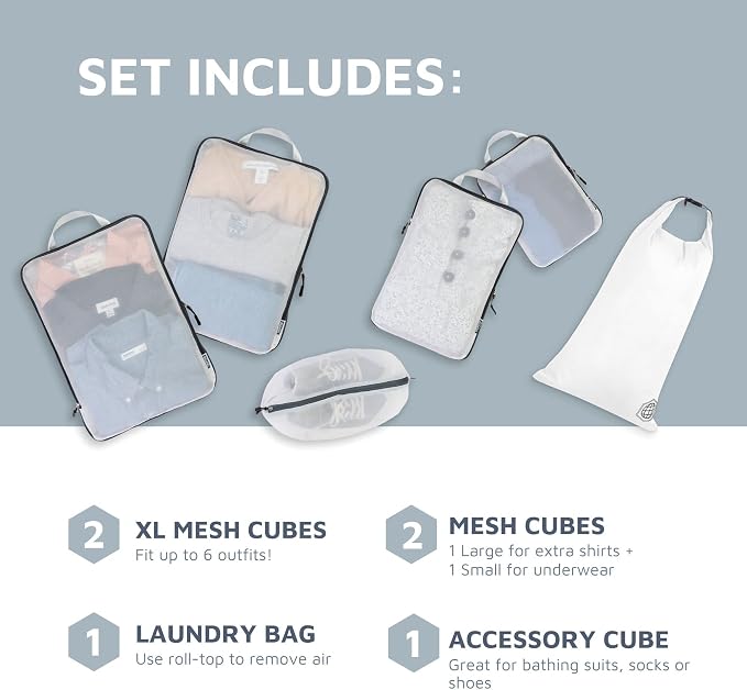 TRIPPED Travel Gear Large Compression Packing Cubes with Mesh 6-Piece Set | See-Through Mesh Organizers Maximize Space While Keeping Clothes and Travel Gear Organized and Easy to Find - Image 2