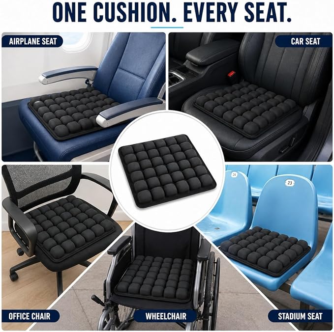Inflatable Travel Seat Cushion with Built-in Pump - Compact Airplane Seat Cushion for Long Flights - Ergonomic Air Pad for Car, Stadium Bleachers & Desk Chair Comfort (Dark) | Built-In Pump - Image 6