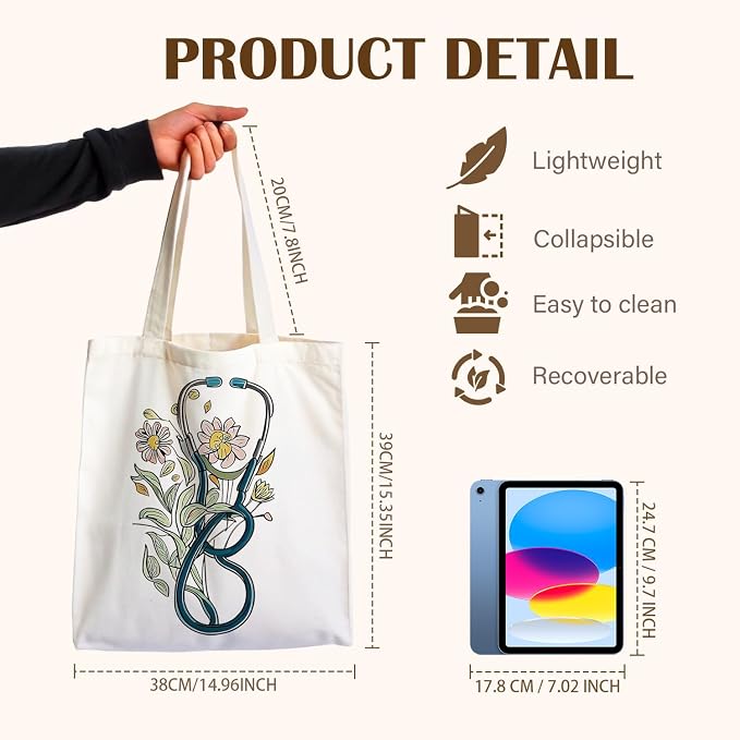 Nurse Canvas Tote Bag, Nurse Appreciation Gifts, Nursing School Gift Reusable Shopping Grocery Bags - Image 4