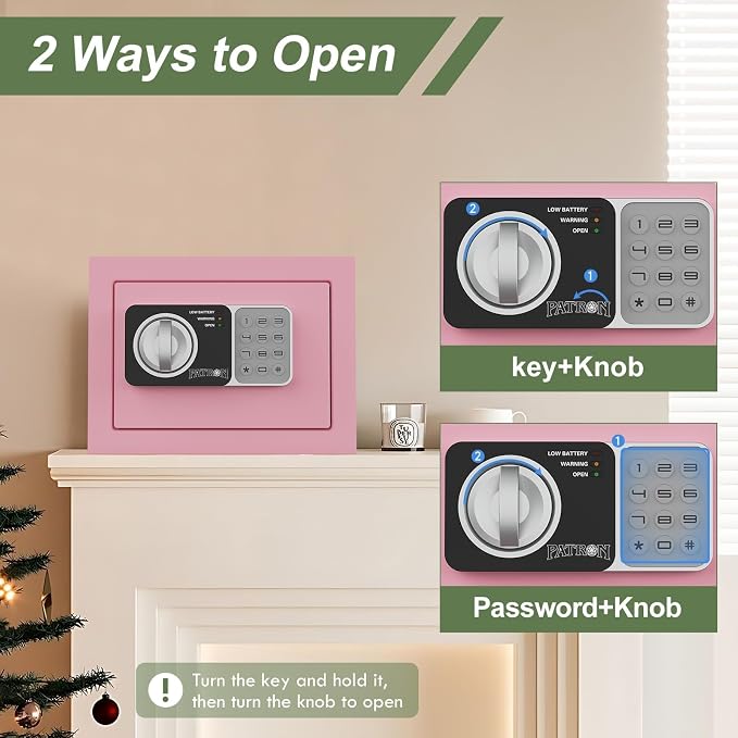 Small safe box with key,Kids mini safe for money, coin safes for home with code，0.236 Cubic Feet Pink - Image 4
