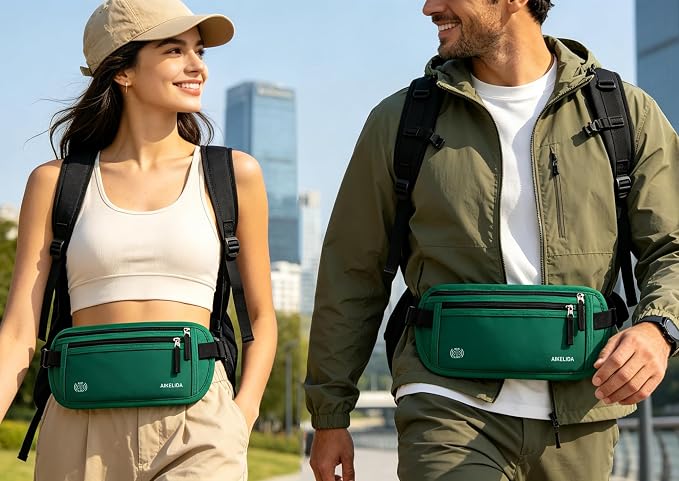 Money Belt - Slim Passport Holder RFID Blocking Travel Wallet Undercover Fanny Packs for Men Women - Green - Image 7