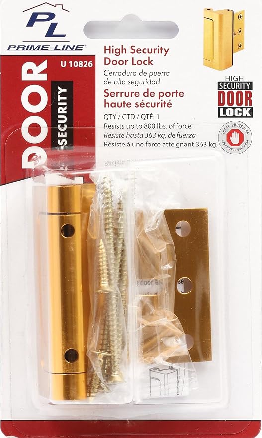 Prime-Line U 10826 Door Reinforcement Lock – Add Extra, High Security to your Home and Prevent Unauthorized Entry – 3” Stop, Aluminum Construction, Gold Anodized Finish (Single Pack) | 3 in. Stop, Solid Brass, High Security, Prevent Unauthorized Entry,... - Image 6