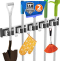 reliahom Broom Holder Wall Mount Mop Hanger Tools organizer 5Racks4Hooks,2P | Adjustable Mop Broom Wall Hanging Heavy Duty Tools Storage Rack Space-saving for Garage,Kitchen,Laundry Room,Garden, Black by reliahom