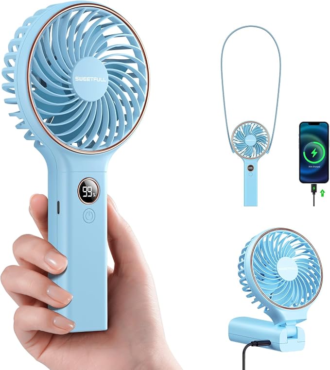 SWEETFULL Handheld Portable Fan, 5000mAh Rechargeable Battery, 6 Speed Wind, LED Digital Display, Foldable Electric Personal Mini Travel Fan with Backup Power, Summer Essentials Gifts for Women Girl by SWEETFULL