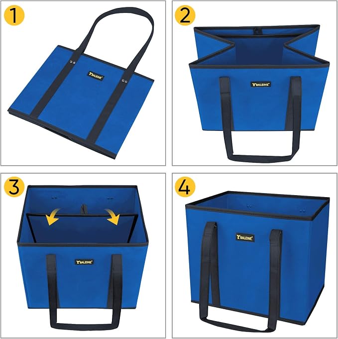 BALEINE 3PK Reusable Grocery Bags, Heavy Duty Shopping Tote Bag | 12'' Long Handles, Reinforced Bottom Keeps Upright, Fold Flat Storage, Water-Resistant Shopping Bag, Multiple Color Options - Image 7