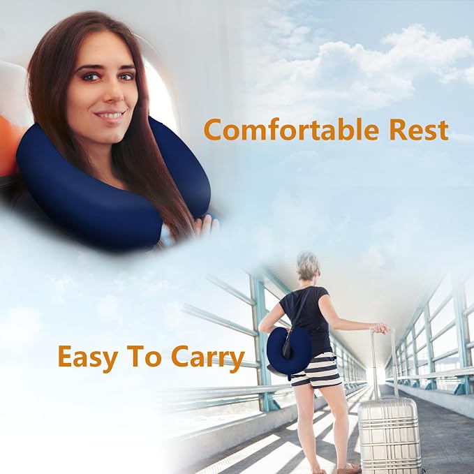 Travel Pillow, Memory Foam Neck Pillow for Traveling, U Shape Airplane Portable Flight Pillow Adult Travel Neck Pillow for Plane Train Car Home Office (Dark Blue) - Image 6