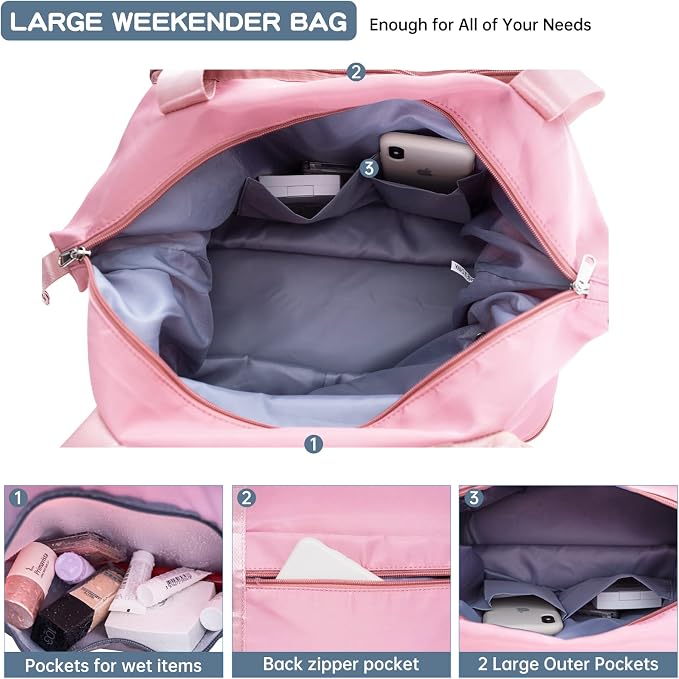 Oflamn Large Capacity Foldable Travel Carry On Duffel Tote Bag with Trolley Sleeve for Airplanes, Toiletry Bags for Women Men - Image 4
