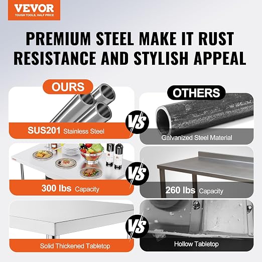 VEVOR Stainless Steel Foldable Work Table, 48 * 30 Inch Heavy Duty Food Outdoor Stainless Steel Worktable for Commercial Kitchen Restaurant - Image 4