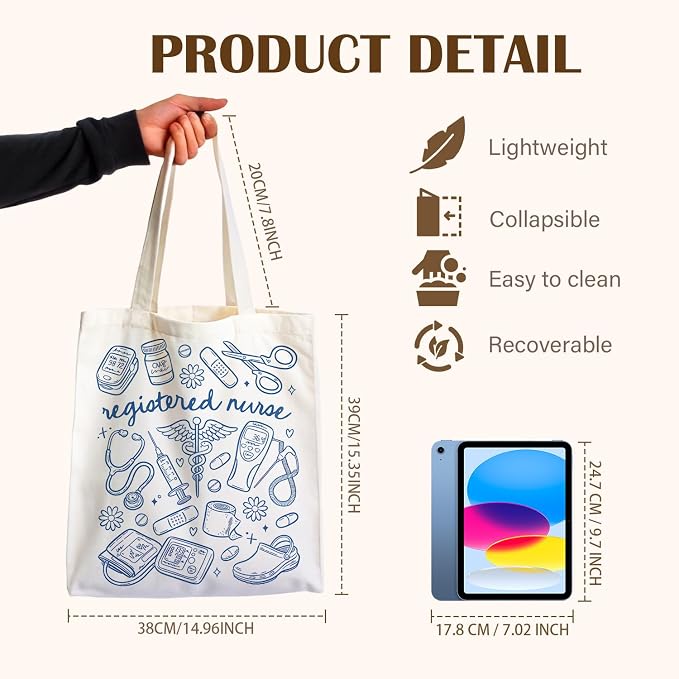 Nurse Canvas Tote Bag, Nurse Appreciation Gifts, Nursing School Gift Reusable Shopping Grocery Bags - Image 4
