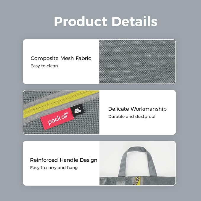 pack all Shoe Bag for Travel, Dual Pocket Shoe Pouch for Sports | Water-Resistant, Odor-Resistant, Dustproof, Portable, Soccer Cleats & Gym Storage, Fits Up to Size 11, Grey - Image 6