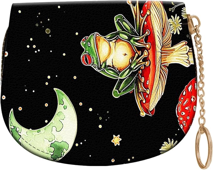 Women's Slim RFID Wallet – Compact Leather Card Holder Wallet for Women, 9 Card Slots RFID Blocking Credit Card Organizer, Small Travel Wallet - Aesthetic Mushroom Frog by Unknown