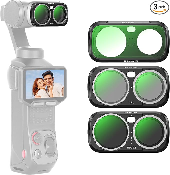 NEEWER ND Filter Set Compatible with Insta360 Luna Ultra Gimbal Camera Only | Variable Neutral Density (ND2-32), CPL, 1/4 Black Diffusion for Mist Cinematic Effect, FL-L03 by Neewer