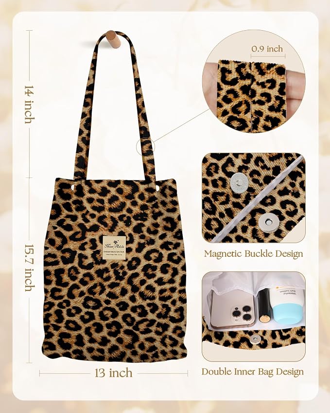 Miss Adola Corduroy Tote Bag for Women with Aesthetic Design | Magnetic Buckle & Pocket, Reusable, Soft, Roomy, Long Shoulder Handles, Double-sided Print, Casual Daily Work, Grocery Bags - Image 5
