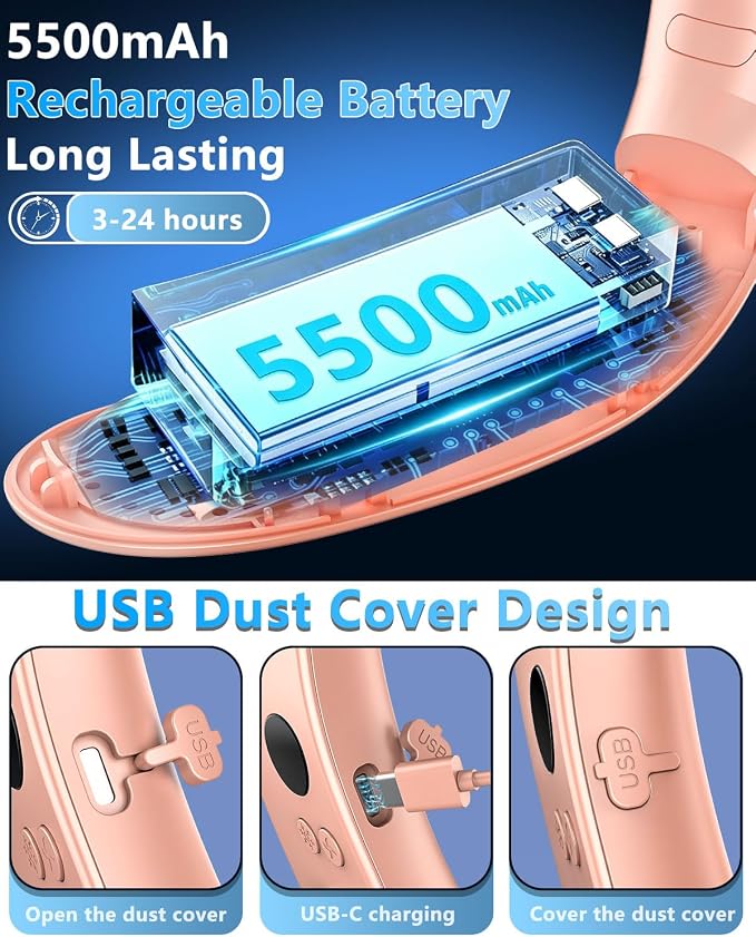 Neck Fan with Cooling Plate-24H Quiet Powerful Fans that Blow 5 Speed&Power LED Display-USB 5500mAh Bladeless Wearable Personal AC Cooler - Image 7