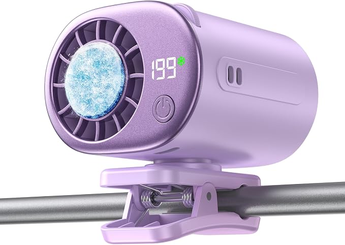 Clip-On Portable Fan with Ice Cooling, 20000 RPM Rechargeable Handheld Turbo Fan, 360° Rotating Detachable Clip, Mini Stroller Fan for Baby, Compact Travel Essentials, Summer Gifts for Women,Purple by Unknown