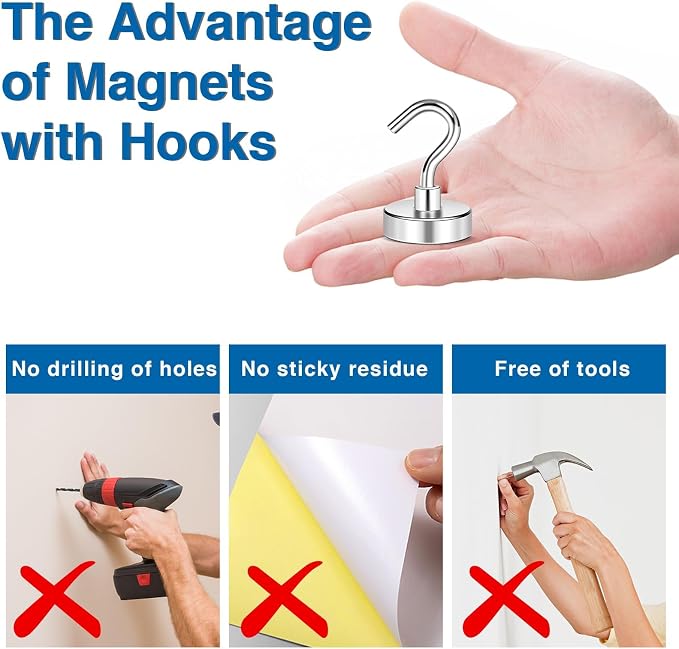 LOVIMAG Magnetic Hooks, Cruise Essentials 2026, 12 Pack-50LBS | Heavy Duty Strong Magnet Hook for Cruise Cabin, Refrigerator Fridge, Ship, Classroom, Kitchen Grills, Silver - Image 5