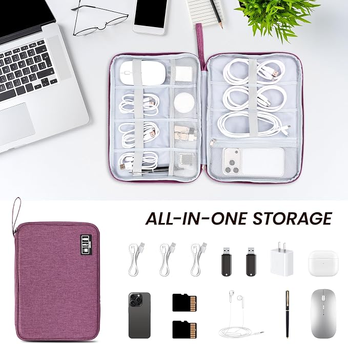 Cable Organizer Bag, Electronics Organizer Case for Tech Accessories | Store chargers, cables, power banks and adapters with elastic loops, mesh pockets and organized compartments for travel. - Image 6