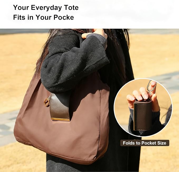 Foldable Nylon Tote Bag w/Keychain Lightweight Reusable Shopping Bag - Image 4
