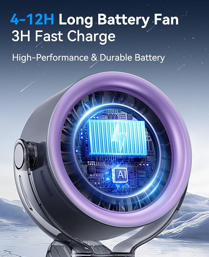 KIMMOO 4000mAh Rechargeable Portable Clip on Fan-100-Speed Touch Control, LED Display, 360° Rotate Quiet Turbo Desk Fan, Small Battery Operated USB Fan for Stroller Bed Travel Camping Golf Gym (Grey) - Image 4
