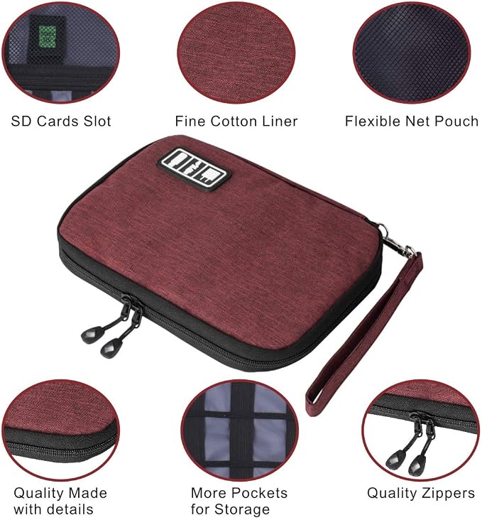 Travel Cable Organizer Bag Waterproof Portable Electronic Accessories Organizer for USB Cable Cord Phone Charger Headset Wire SD Card with 5pcs Cable Ties(Red) - Image 7