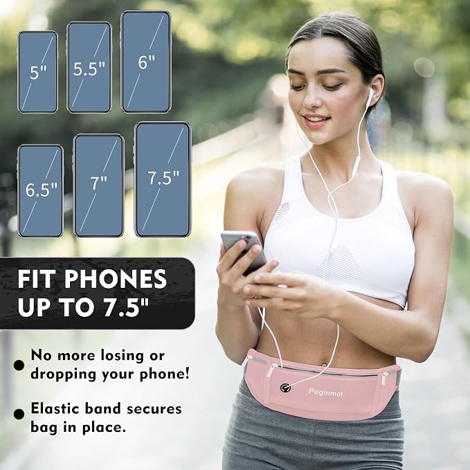 Slim Running Belt Fanny Pack, Waist Pack Bag for Women Men, Running Pouch for Phone Waterproof Reflective with 3 Pouches, Running Phone Holder for Sports, Traveling (Pink) - Image 4