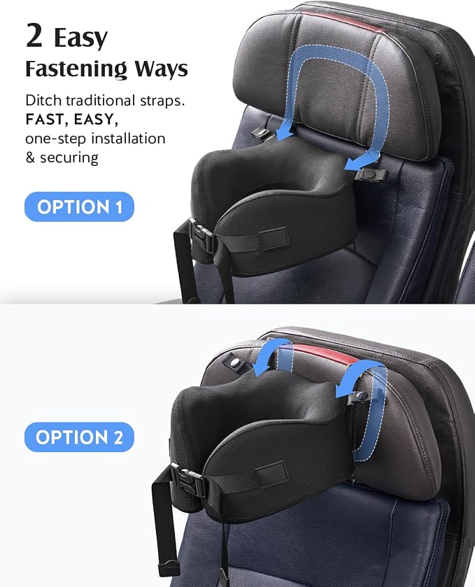 YFONG Travel Pillow with 3D Sleep Mask for Long Flights Airplane, Black | Patented 360° Ergonomic Sleeper Hold Head Support System, Memory Foam Neck Pillow, Prevents Head Bobbing, Adjustable Strap - Image 4