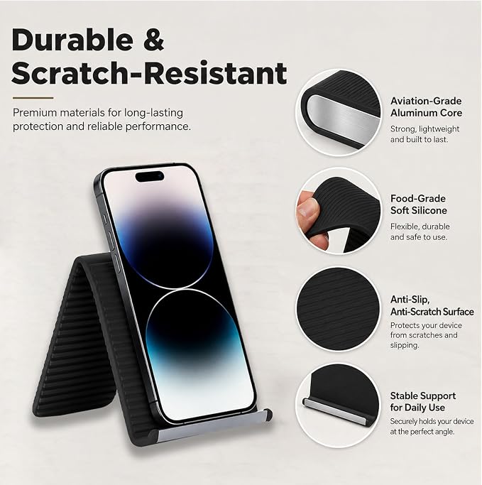 2026 Airplane Phone Holder,Flexible Silicone Phone Holder,360 Foldable Silicone Phone Holder,Flexible Phone Stand,Adjustable Foldable Holder For Phones Tablets Laptops, Portable Tablet Stand(BLACK) - Image 3