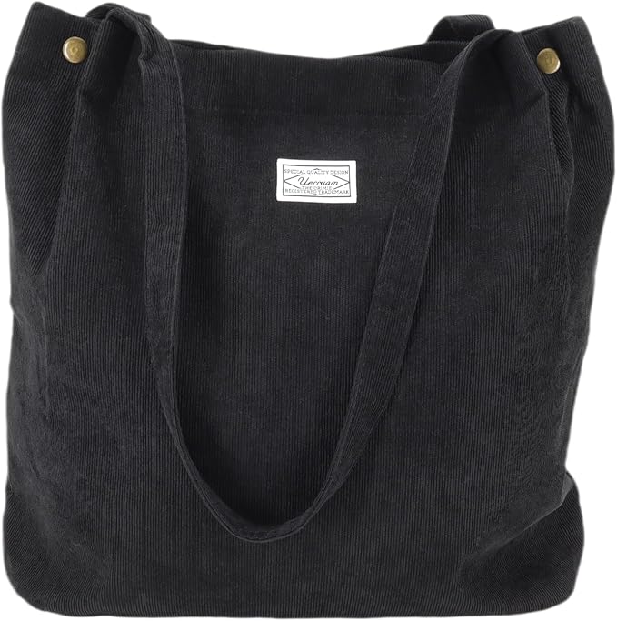 UERRUAM Corduroy Tote Bag for Women with Inner Pockets, Cute Go-to Bag | Slouchy Shoulder Bag for Everyday, Work, Books, Beach & Grocery Shopping, Lightweight Washable Foldable, Cloth Purse by UERRUAM