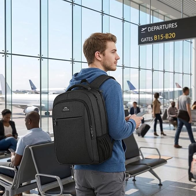 MATEIN Business Laptop Backpack, 15.6 Inch Travel Work Bag for Men Women | Water Resistant Daypack, Personal Item Bag Size, Anti Theft Pocket, Luggage Strap, Computer Backpack for Work College, Black - Image 3
