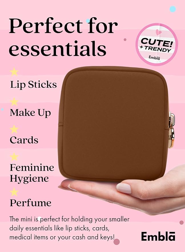 Embla Makeup Bag Travel Cosmetics Pouch and Toiletry Bag, Nylon Zipper Pouch Purse, Cute Make Up Organizer Storage Tote for Women Girls, Waterproof Travel Skincare Case, Small Makeup Bags, Chocolate - Image 3