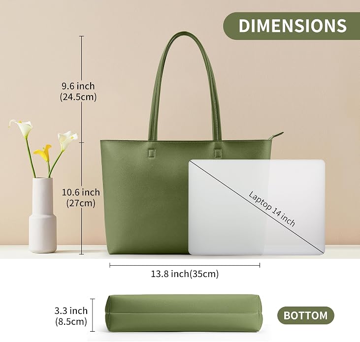 KALIDI Tote Bag Zipper Shoulder Bag Vegan Leather Purses Satchel for Women | Large Casual Handbag for Work Commuting Dating College Everyday - Image 5