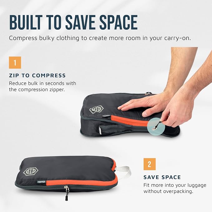 TRIPPED Travel Gear Compression Packing Cubes for Carry-On Travel 6-Pack | Ultralight Ripstop Packing Cubes with Compression Zippers for Organized Carry-On Luggage, Backpack, and Travel Packing - Image 5