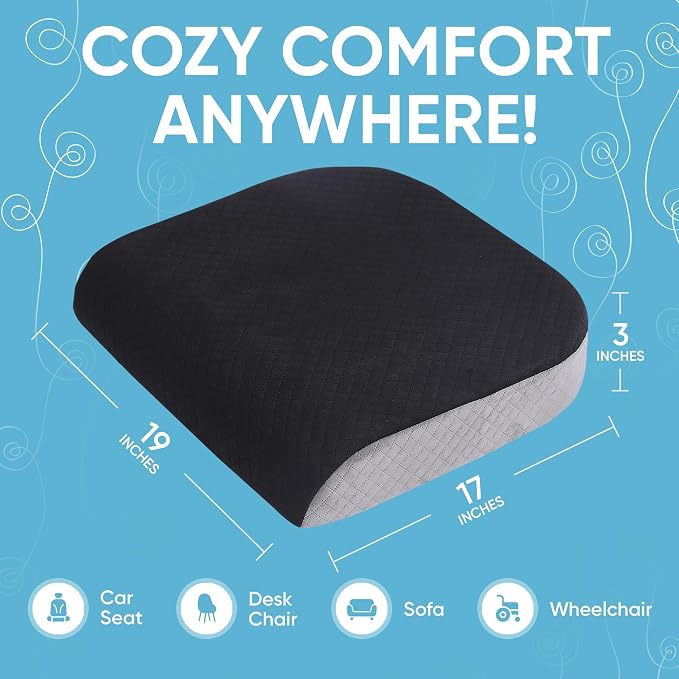 Large Seat Cushion (19” x 17” x 3”) Memory Foam for Office Chair, Wheelchair Cushions, Floor Pillow | Cushion Back Pain Coccyx Pain Relief | Plush Velvet Cover with Carry Handle - Image 5