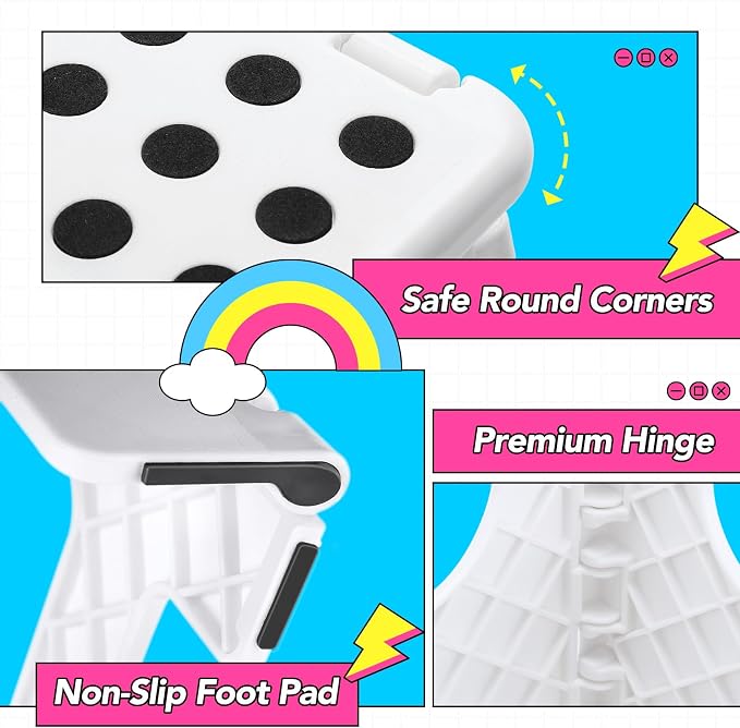 Delxo Folding Step Stool,11 Inch Non-Slip Foldable Step Stools for Kids and Adults,Portable Foldable Step Stool Lightweight Small Folding Stool with Handle for Kitchen Bathroom in White,1 Pack | Foldable Step Stool 11",Non-Slip Foot Stools with Handle,... - Image 6