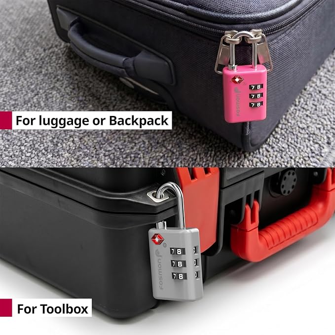 Fosmon TSA Approved Luggage Locks, 3-Digit Combination Padlock, 4 Pack | Features Open Alert Indicator and Alloy Body. Anti-Theft for Travel, Backpack Zipper, Gym Locker, Gun Case, Tent. - Image 7