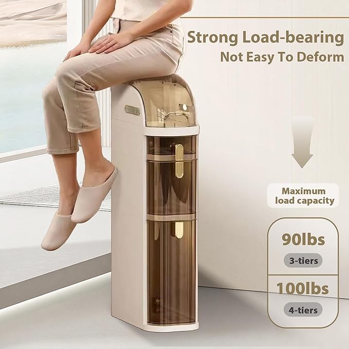 BGYMF 4-Tier Slim Bathroom Storage Cabinet, Slim Cabinet for Bathroom, Narrow Rolling Storage Cart with Wheels, White Plastic Slim Organizer for Small Bathroom Kitchen Laundry Corner - Image 5