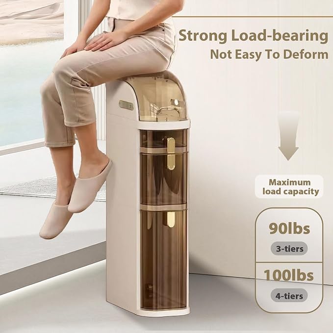 BGYMF 3-Tier Slim Bathroom Storage Cabinet, Slim Cabinet for Bathroom, Narrow Rolling Storage Cart with Wheels, White Plastic Slim Organizer for Small Bathroom Kitchen Laundry Corner - Image 5