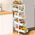SUNALLY Slim Storage Cart with Wheels, Narrow Kitchen Rolling Cart, White | 5-Tier Skinny Rolling Cart with Wooden Top & Lockable Wheels, Storage Organizer for Bathroom, Laundry Room, Narrow Space by SUNALLY